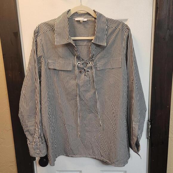Calvin Klein Tops - Calvin Klein Women's Striped Lace-Up Blouse- Size 0X